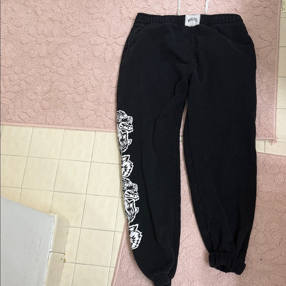 Wolf Black Joggers with Graphic Design